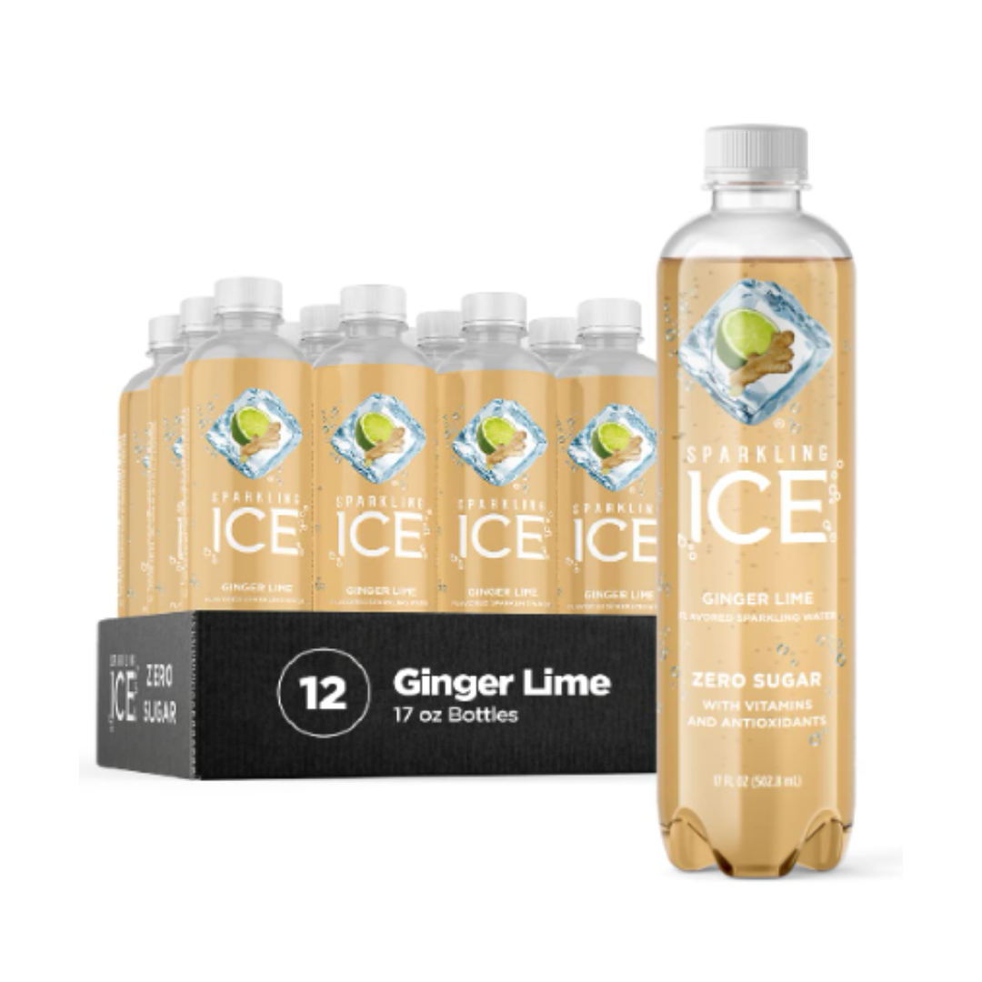 Sparkling Ice, Ginger Lime Sparkling Water, Zero Sugar Flavored Water, with Vitamins and Antioxidants, Low Calorie Beverage, 17 fl oz Bottles - Pack of 12
