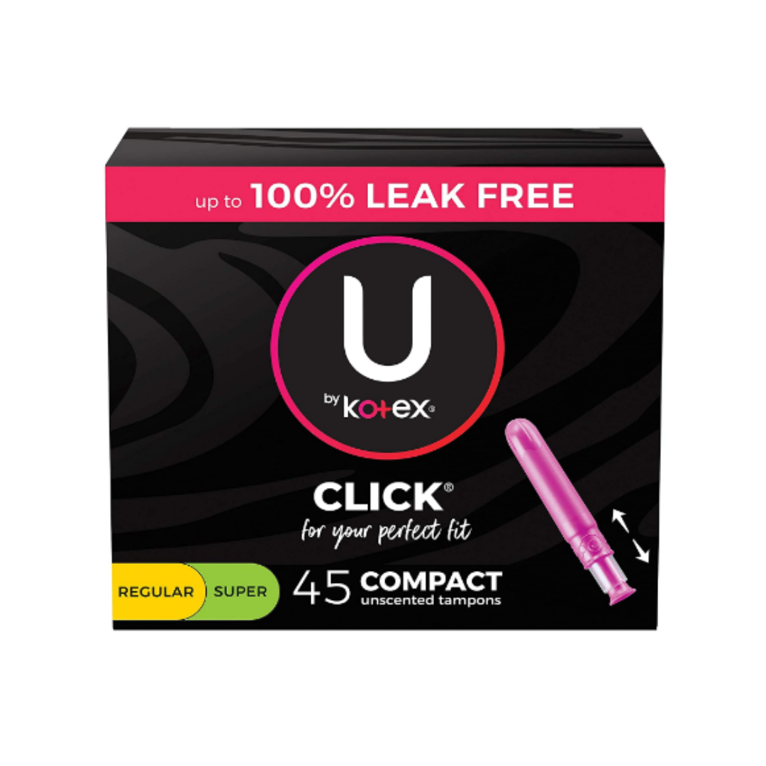 U By Kotex Click Compact Tampons Multipack, Regular/Super Absorbency, Unscented, 45 Count
