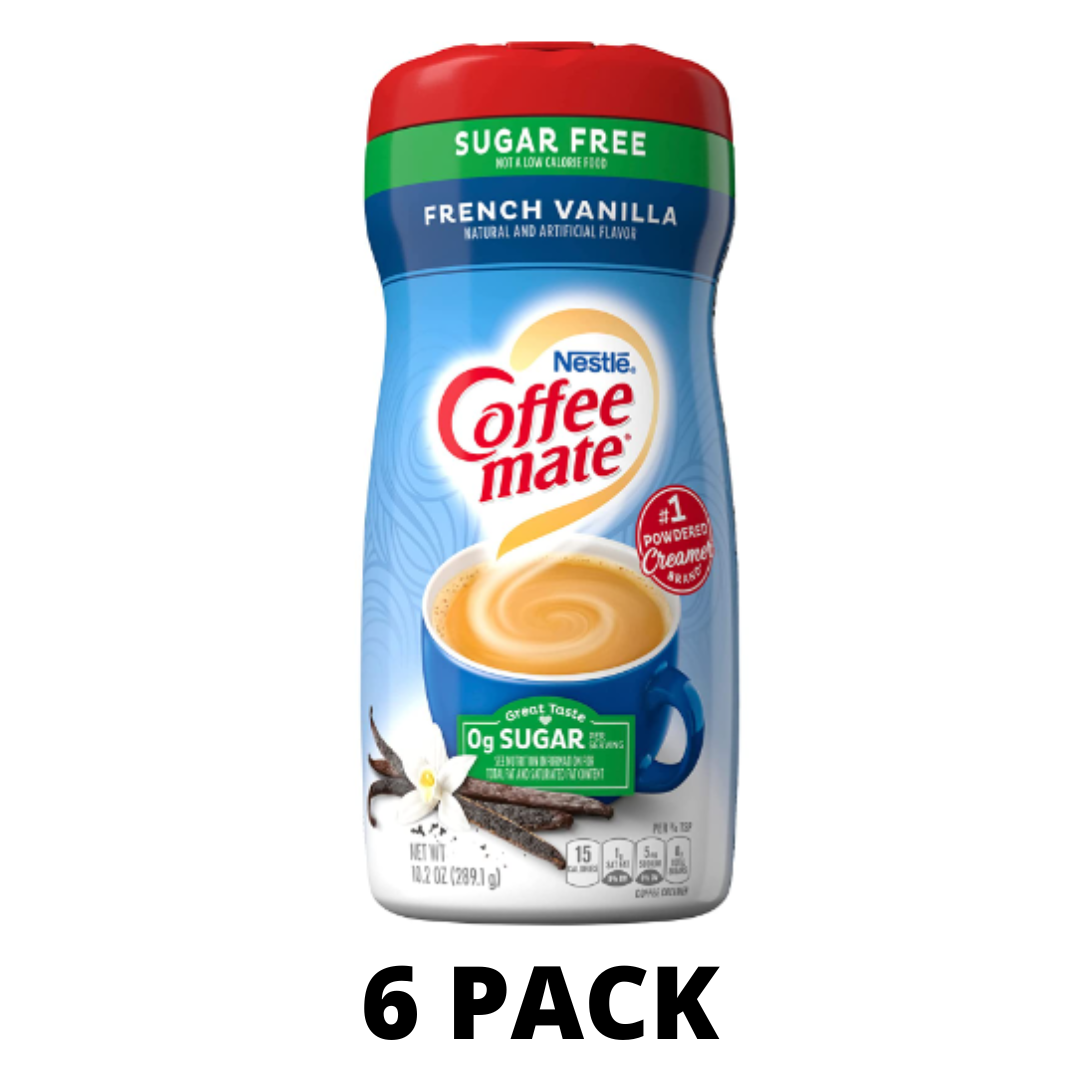 Nestle Coffee mate Sugar Free French Vanilla Coffee Creamer Powder, 10.2 Ounce - Pack of 6