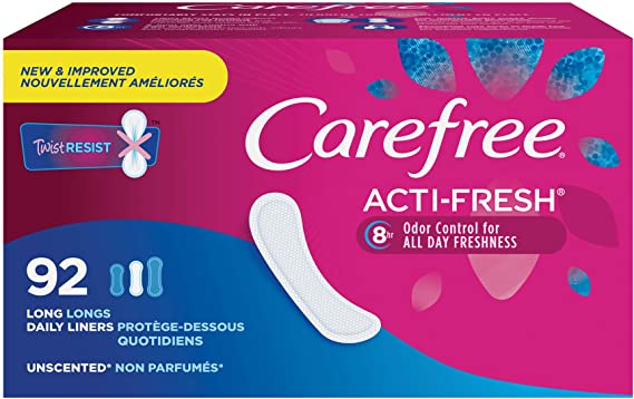 Carefree Acti-Fresh Thin Panty Liners, Unscented Long - 92 Count