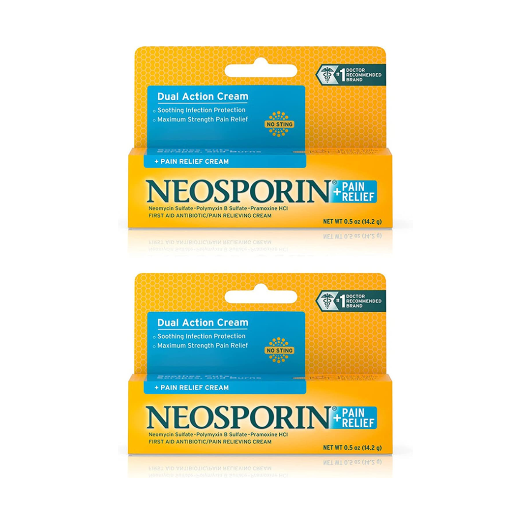 Neosporin + Maximum-Strength Pain Relief Dual Action Antibiotic Ointment with Bacitracin Zinc, 0.5 Ounce - Pack of 2