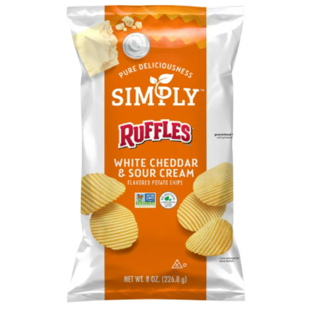 Ruffles Simply Potato Chips White Cheddar & Sour Cream, 8 Ounce