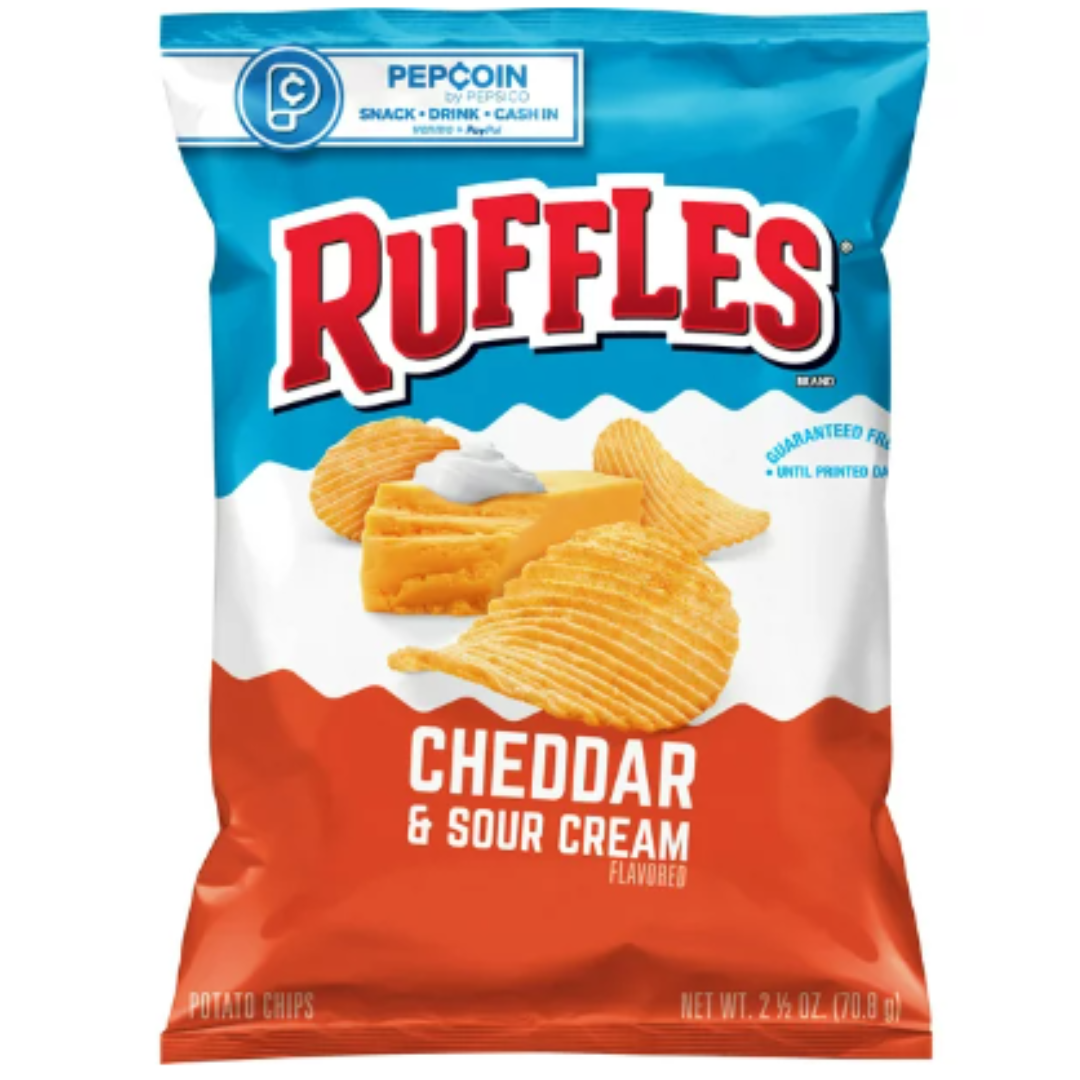 Ruffles Potato Chips, Cheddar & Sour Cream Flavored, 2.5 Ounce