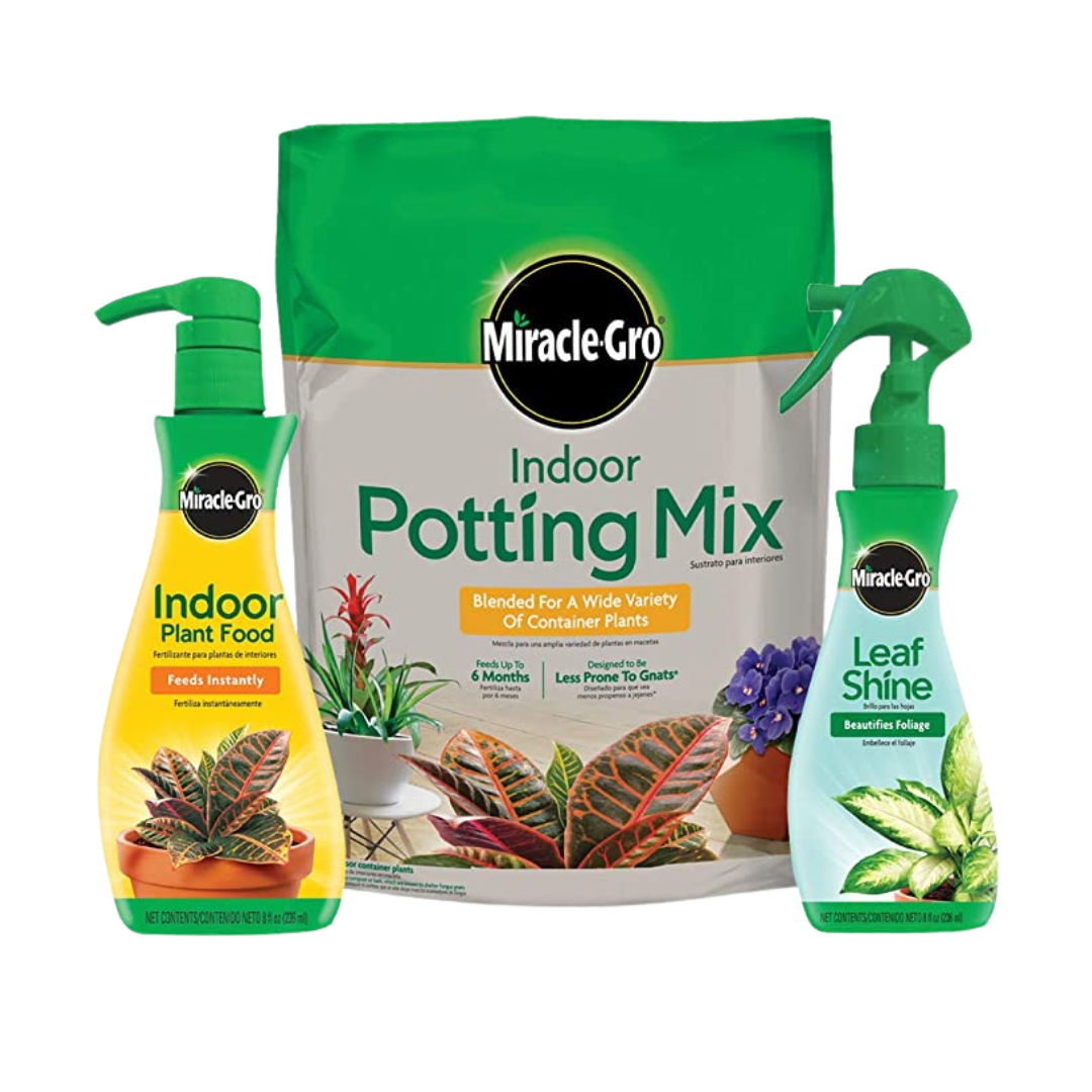 Miracle-Gro Indoor Potting Mix - 6 qt., Miracle-Gro Indoor Plant Food - 8 Oz, and Miracle-Gro Leaf Shine - 8 Oz (Bundle)