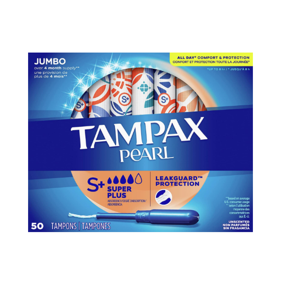 Tampax Pearl Tampons with Plastic Applicator Super Plus Absorbency, Unscented - 50 Count