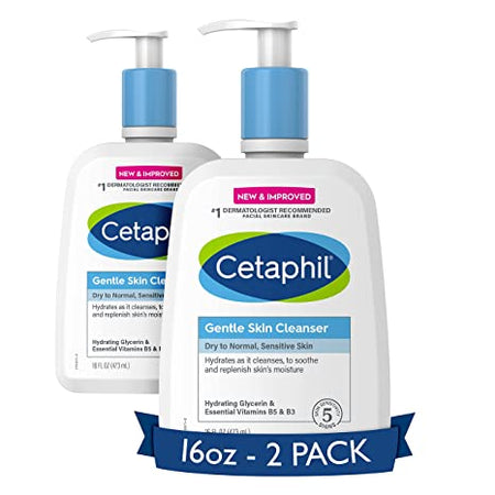 CETAPHIL Face Wash , Hydrating Gentle Skin Cleanser for Dry to Normal Sensitive Skin NEW - 16 oz (2 Pack)