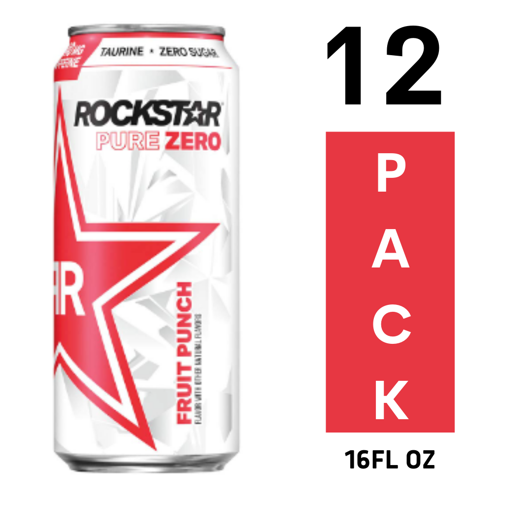 Rockstar Energy Drink Pure Zero, Fruit Punch, 16 Ounce - Pack of 12