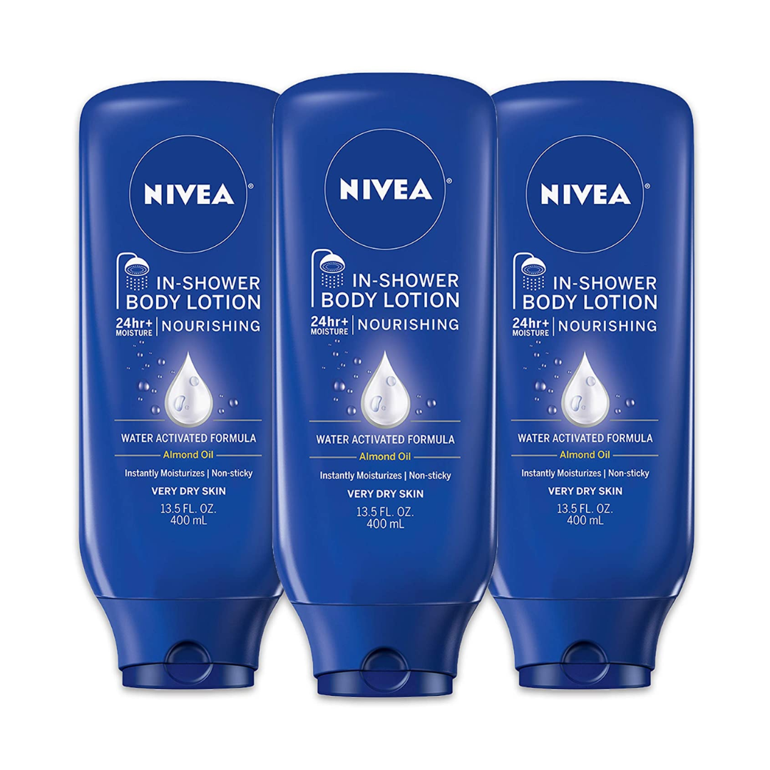 NIVEA Nourishing In Shower Lotion, Body Lotion, 13.5 Fl Ounce Bottle - Pack of 3