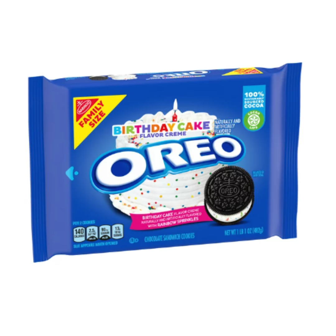 OREO Birthday Cake Chocolate Sandwich Cookies, Family Size, 17 Ounce