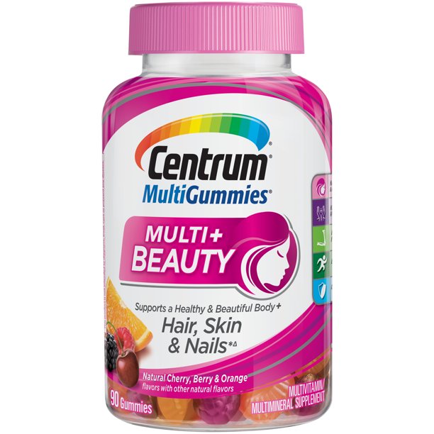 Centrum MultiGummies Multi+ Beauty Natural Cherry Berry And Orange - 90 Gummies, Pack of 5
