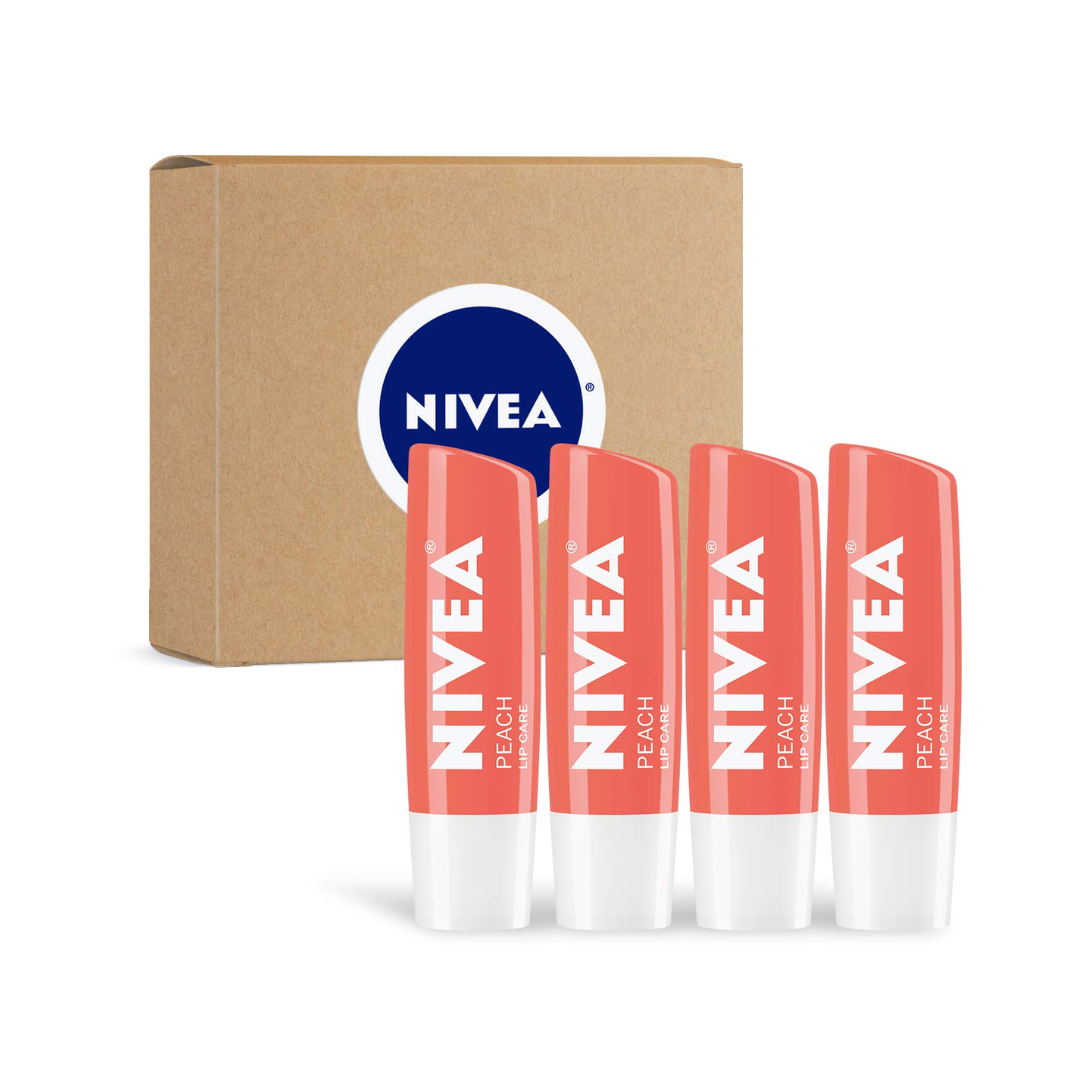 NIVEA Peach Lip Care - Tinted Lip Balm, Soft Lips, 17 Ounce - Pack of 4