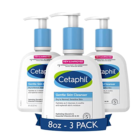 CETAPHIL Face Wash, Hydrating Gentle Skin Cleanser for Dry to Normal Sensitive Skin, NEW - 8 oz (3 Pack)