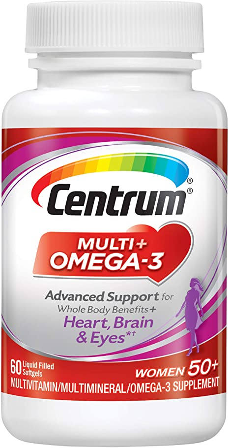 Centrum Multi + Omega-3 Adult Multivitamin and Omega-3 Supplement for Women Over 50, Multivitamin Support for Your Heart, Vitamins B6, B12 and Folate