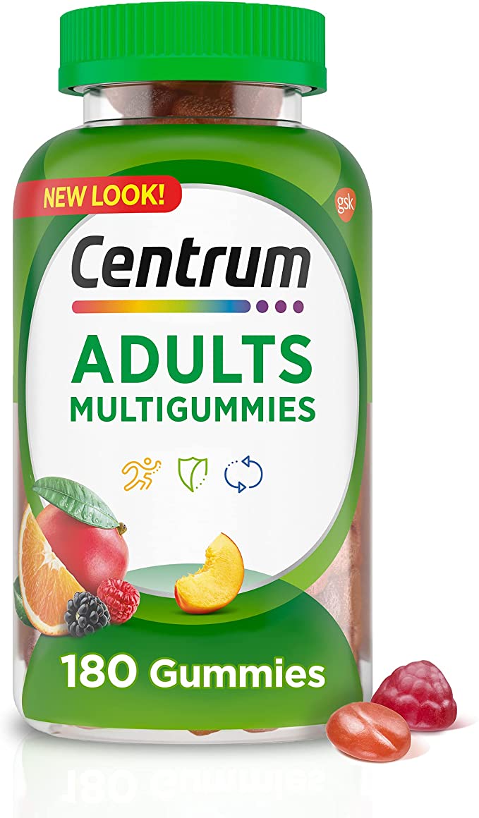 Centrum MultiGummies Gummy Multivitamin for Adults, Multivitamin/Multimineral Supplement with Vitamins D, B and E, Assorted Fruit Flavor - 180 Count