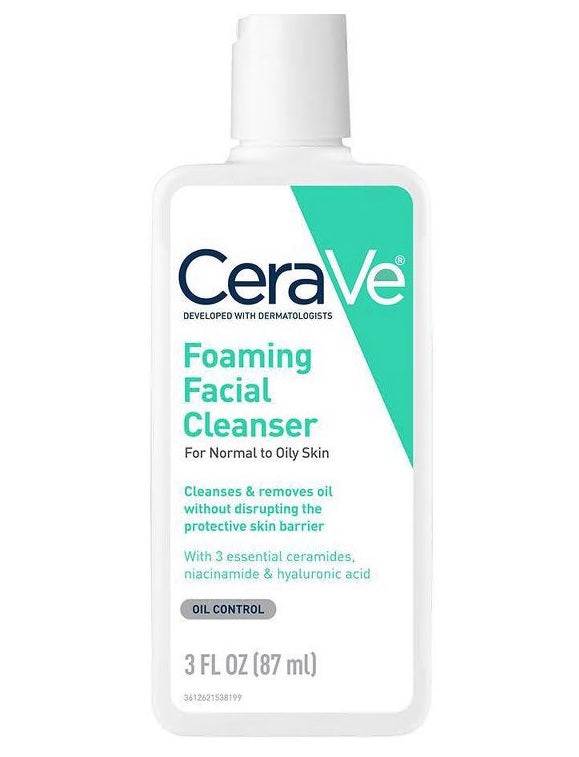 CeraVe Foaming Facial Cleanser, 3 Oz - with 3 Essential Ceramides, Niacinamide, & Hyaluronic Acid