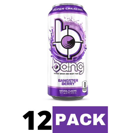 Bang Bangster Berry Energy Drink, Sugar Free with Super Creatine 16 Ounce - Pack of 12