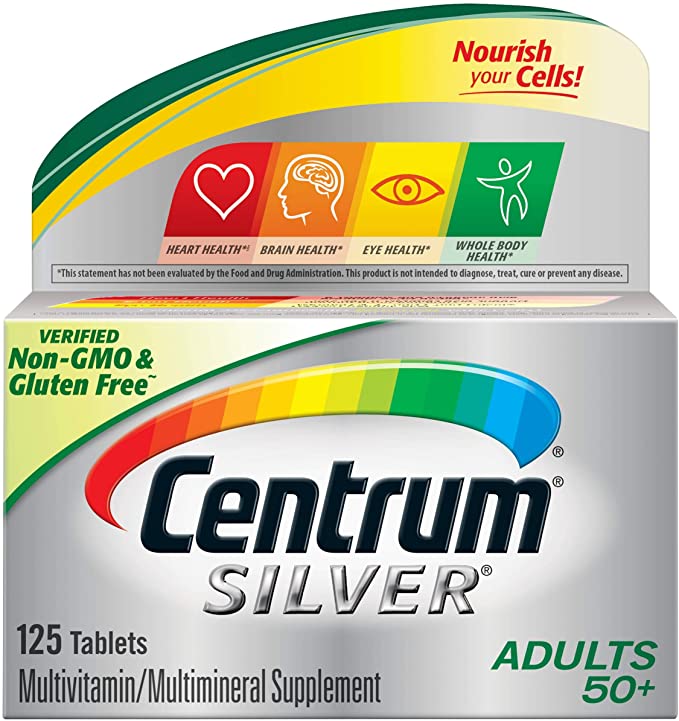 Centrum Silver Multivitamin for Adults 50 Plus, Multimineral Supplement with Vitamin D3, B Vitamins, Calcium and Antioxidants, Gluten Free, 125ct.