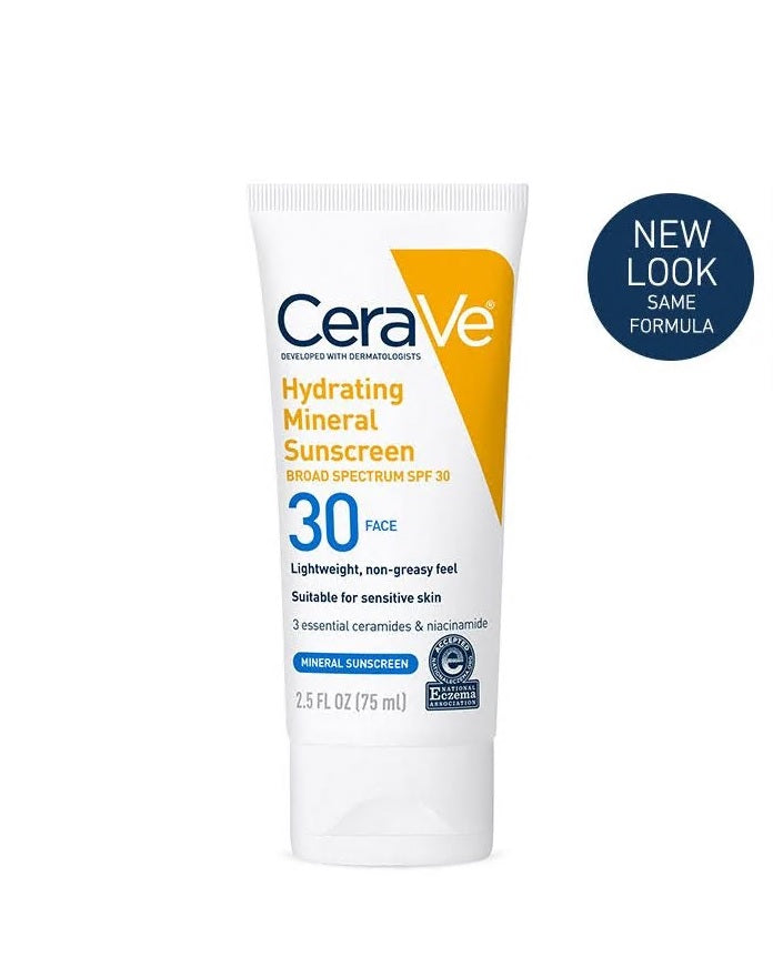 CeraVe Hydrating Mineral Sunscreen Face Lotion, 2.5 Oz - with Broad Spectrum SPF 30