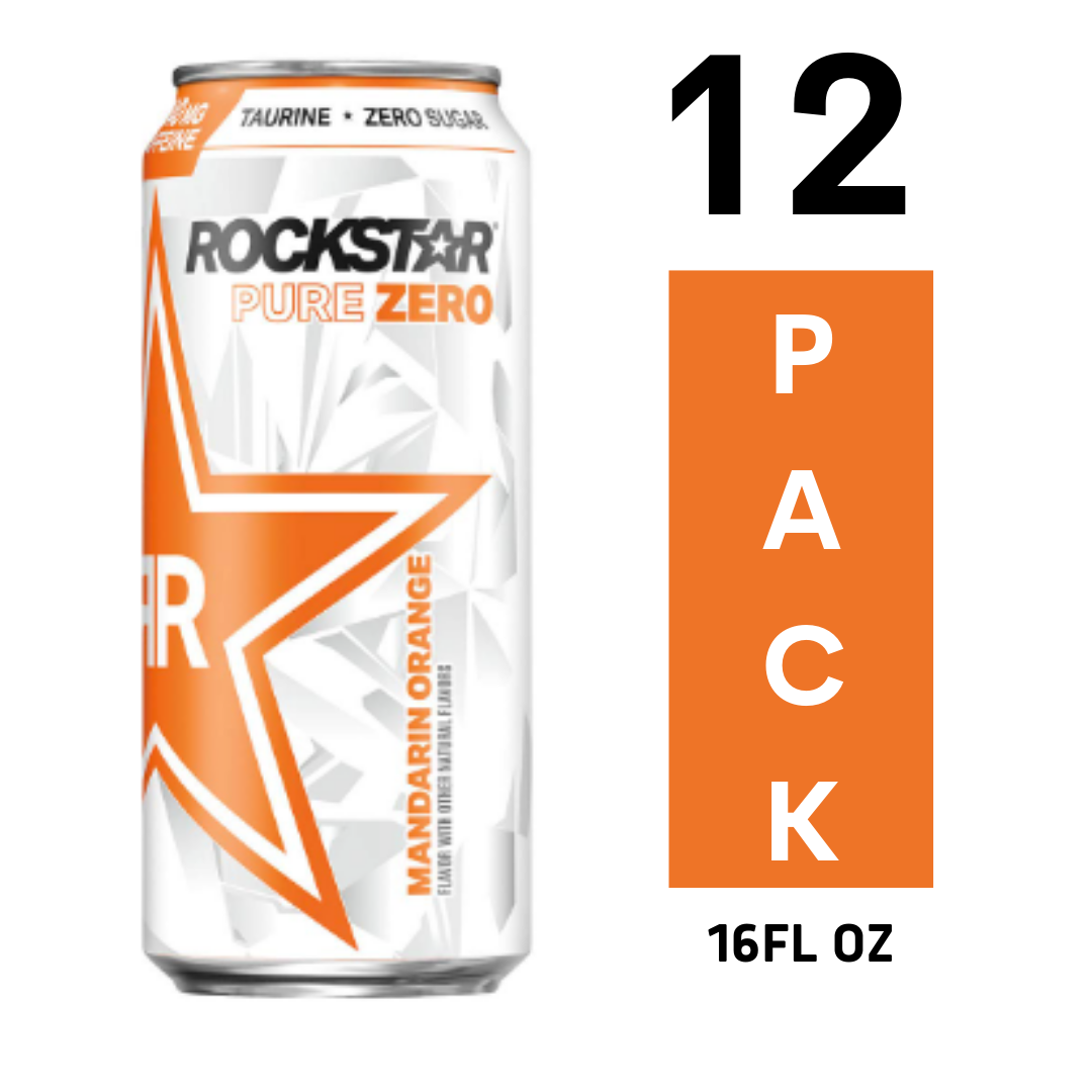 Rockstar Energy Drink Pure Zero, Mandarin Orange, 16 Ounce - Pack of 12