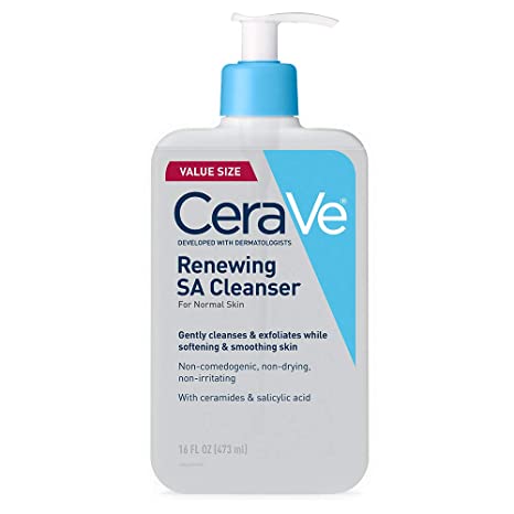 CeraVe Salicylic Acid Cleanser  Renewing Exfoliating Face Wash With Vitamin D for Normal Skin  Fragrance Free - 16 Ounce