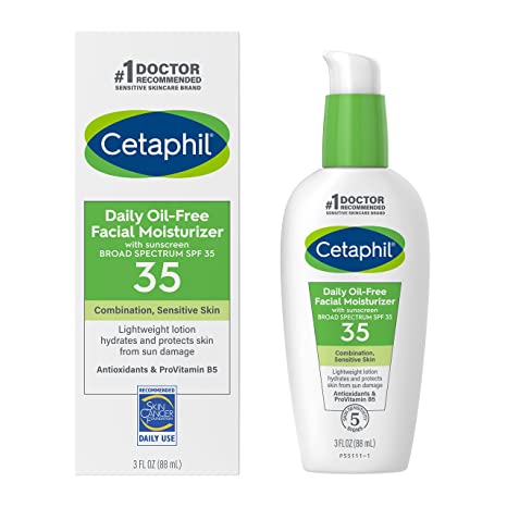 Cetaphil Face Moisturizer, Daily Oil Free Facial Moisturizer , For Dry or Oily Combination Sensitive Skin, Fragrance Free Face Lotion SPF 35 - 3fl oz