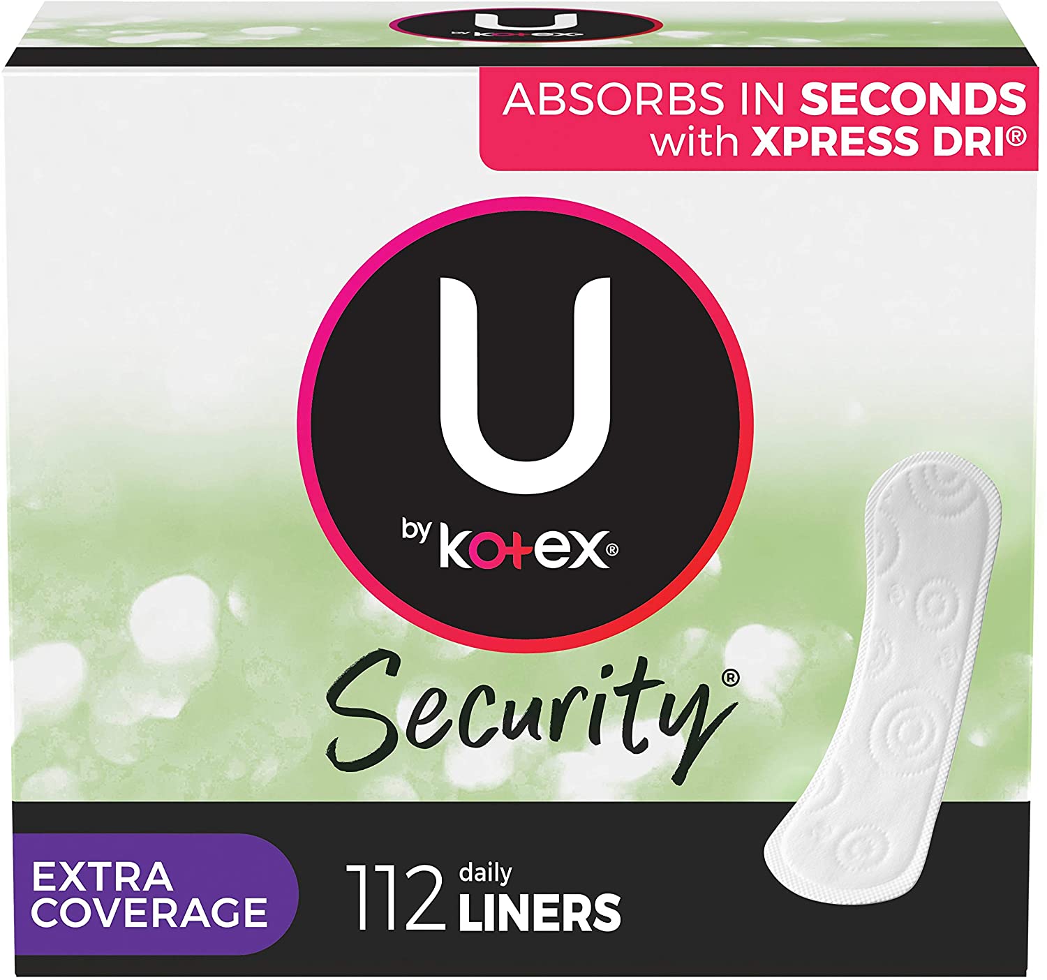 U by Kotex Security Lightdays Panty Liners Light Absorbency Extra Coverage, Unscented - 112 Count