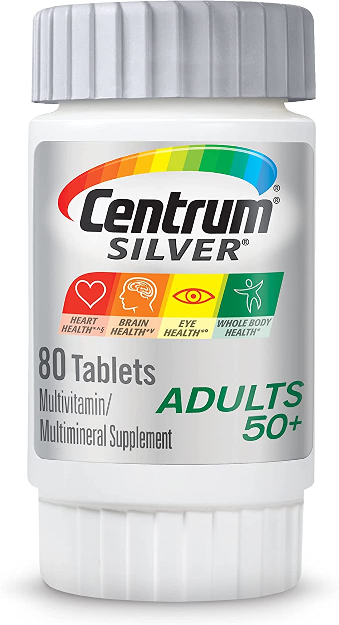 Centrum Silver Multivitamin for Adults 50 Plus, Multimineral Supplement with Vitamin D3, B Vitamins, Calcium and Antioxidants, Gluten Free, 80 Count