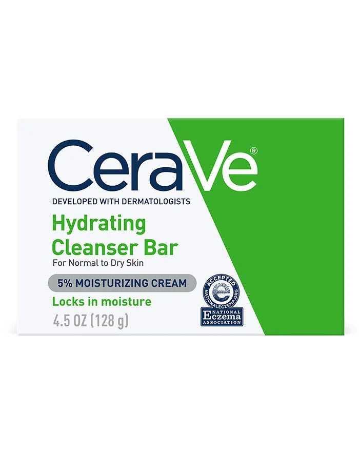 CeraVe Hydrating Cleanser Bar Soap-Free Body and Facial Cleanser with 5% Cerave Moisturizing Cream Fragrance-Free - 4.5 oz Each (Pack of 1)