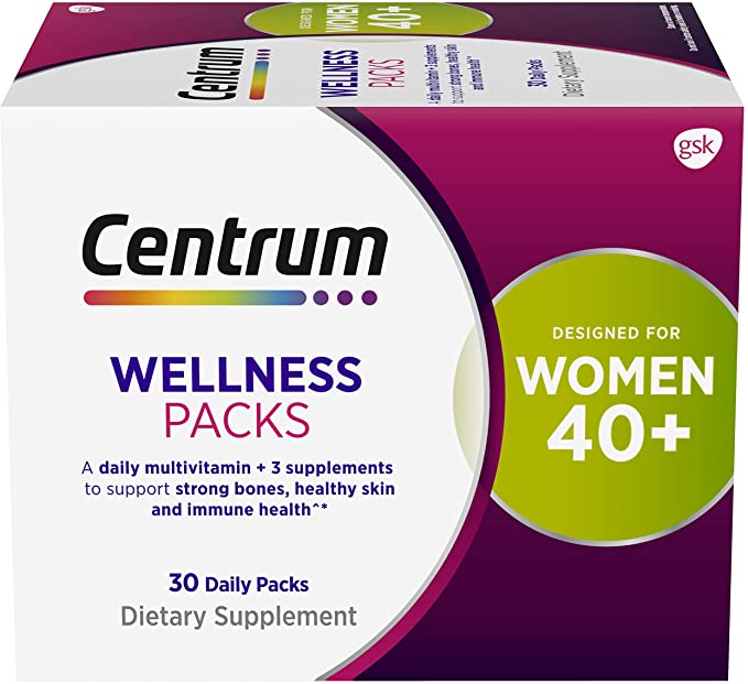 Centrum Wellness Daily Vitamins for 40+ Women, with Complete Multivitamin, Calcium Carbonate 600mg with Vitamin D3, Collagen I and III, MSM 1000mg