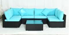 COSTWAY 7PCS Patio Rattan Sofa Set Sectional Conversation Furniture Set Garden Turquoise