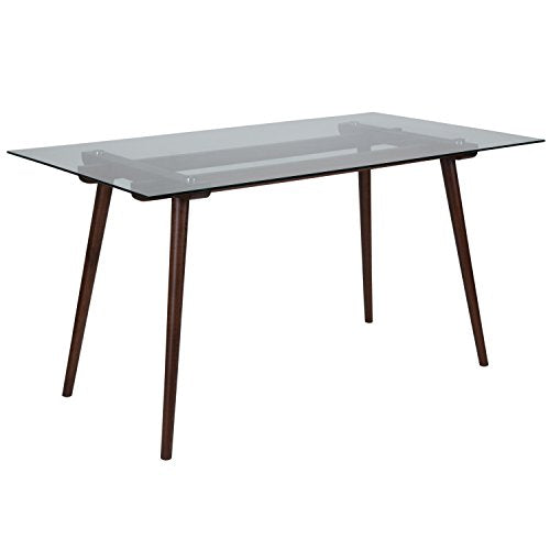 Flash Furniture Meriden 31.5" x 55" Rectangular Solid Walnut Wood Table with Clear Glass Top