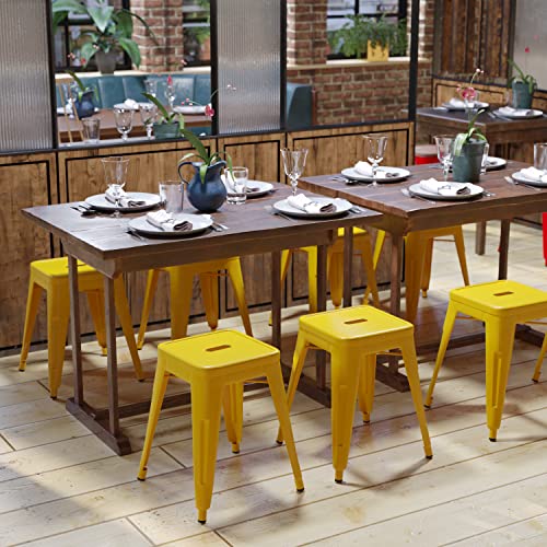 Flash Furniture Metal Dining Table Height Stool - Backless Yellow Kai Commercial Grade Stool - 18 Inch Stackable Dining Chair - Set of 4