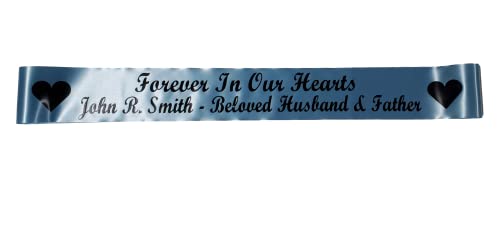 Personalized Memorial Funeral Sash Ribbon or Celebration of Life In Loving Memory for Casket or Wreath Flowers (Pastel Blue)