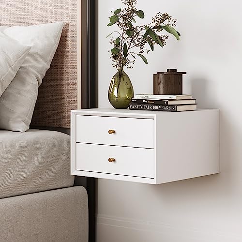 Nathan James Harper Modern Nightstand Side Accent or End Table with Storage Drawer, 1, Matte White - Floating