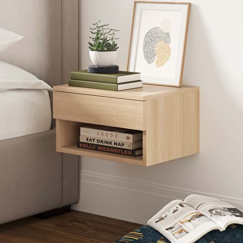 Nathan James Jackson Modern Floating Bedside Nightstand with Drawer, 1, Light Oak