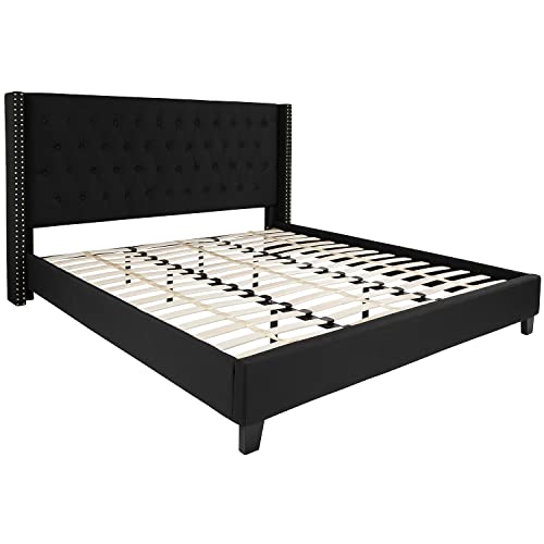 Flash Furniture Riverdale King Size Tufted Upholstered Platform Bed in Black Fabric