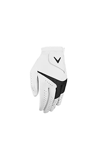 Callaway Golf Weather Spann Premium Synthetic Golf Glove (White, 2-Pack, Cadet (Shorter Fingers), Medium-Large, Worn on Left Hand)