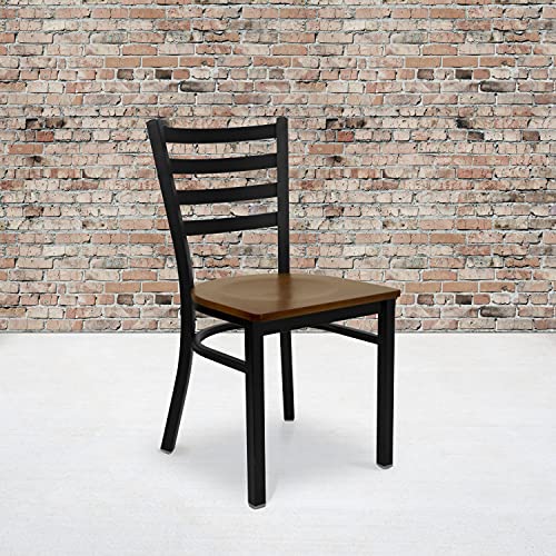 Flash Furniture 4 Pk. HERCULES Series Black Ladder Back Metal Restaurant Chair - Cherry Wood Seat