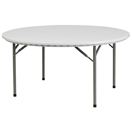 Flash Furniture Kathryn 5' Round Plastic Folding Event Table for Parties and Trade Shows, Portable Indoor/Outdoor Event Banquet Table, White