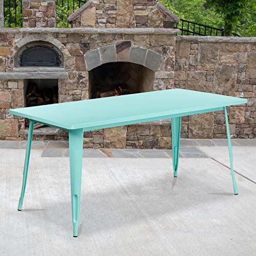 Flash Furniture Charis Commercial Grade 31.5" x 63" Rectangular Mint Green Metal Indoor-Outdoor Table