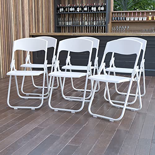 Flash Furniture 6 Pack HERCULES Series 500 lb. Capacity Heavy Duty White Plastic Folding Chair with Built-in Ganging Brackets