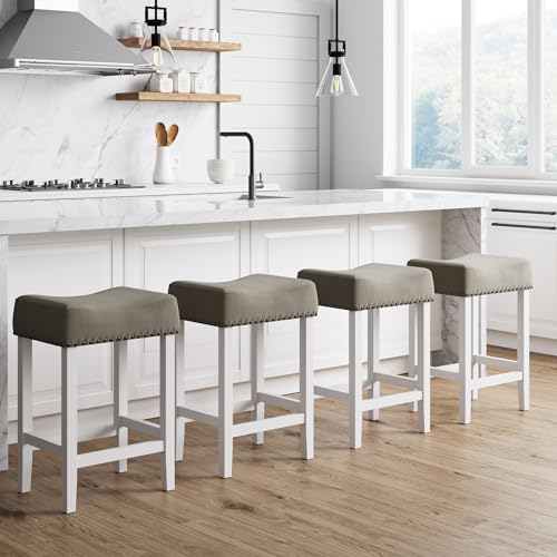 Nathan James Hylie Nailhead Wood Pub-Height Kitchen Counter Bar Stool 24", Gray/White