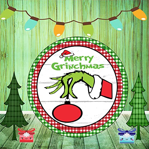 Christmas Grinch Buffalo Plaid Check, Wreath Signs, Wall Art, Wall hanging, Door Hanger, Sign (8 INCH)