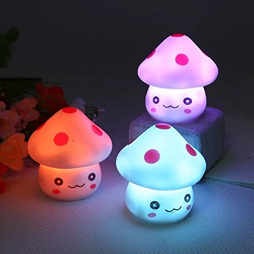 Cute LED Mushroom Night Light for Kids Room, Children Toy. LED Mini Lamp 7-Color Changing for Bedside.