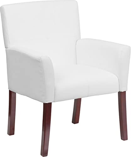 Flash Furniture Taylor White LeatherSoft Executive Side Reception Chair with Mahogany Legs