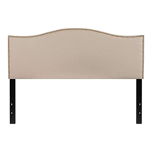 Flash Furniture Lexington Upholstered Queen Size Headboard with Accent Nail Trim in Beige Fabric