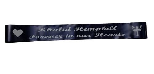 Personalized Memorial Funeral Sash Ribbon or Celebration of Life In Loving Memory for Casket or Wreath Flowers (Navy Blue)