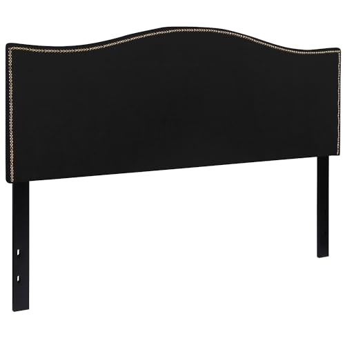 Flash Furniture Lexington Upholstered Queen Size Headboard with Accent Nail Trim in Black Fabric