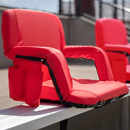 Flash Furniture Malta Portable Lightweight Reclining Stadium Chair-Red Padded Armrests, Back & Seat-Storage Pockets-Backpack Straps-Rear Zippered Compartment-Set of 2