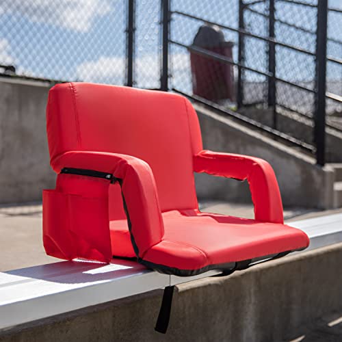 Flash Furniture Malta Extra Wide Lightweight Reclining Stadium Chair - Red Padded Armrests, Back & Seat - Storage Pockets - Backpack Straps - Rear Zippered Pocket